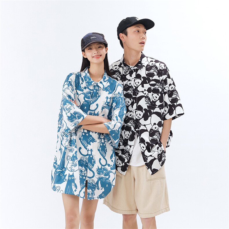 夏季沙滩花衬衣港风男宽松短袖冰丝花衬衫半袖薄上衣H016 P33图片