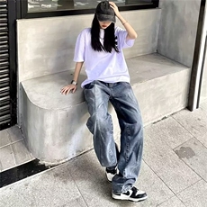 美式复古做旧牛仔裤男女春秋高街潮牌直筒宽松休闲裤子阔腿老爹裤，男装牛仔裤，星座506A