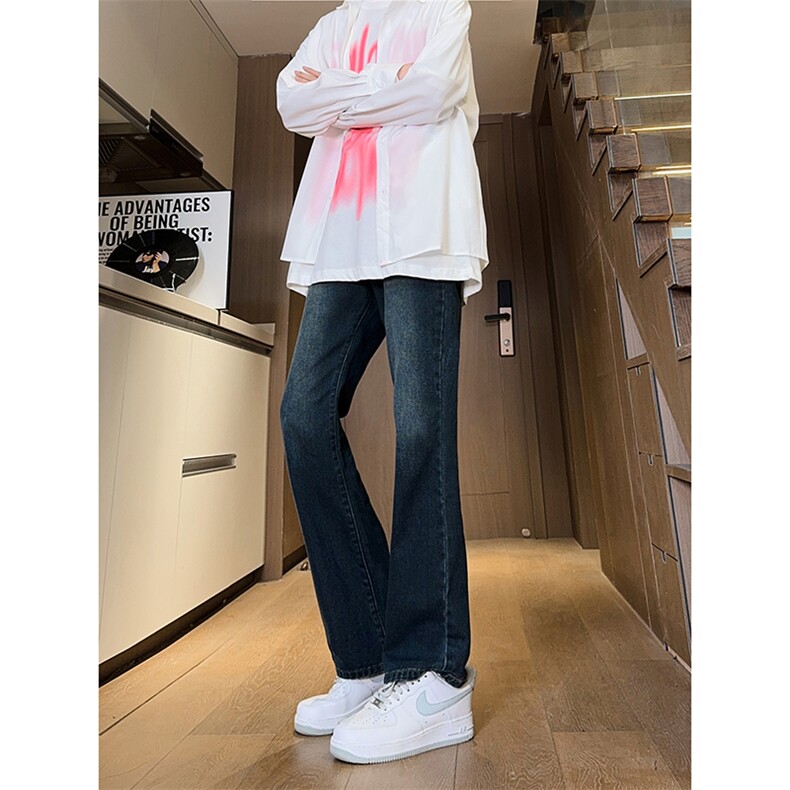 现货主推渐变复古蓝微喇直筒松紧腰休闲牛仔裤男女K5809-P50控69,男装牛仔裤,星座205