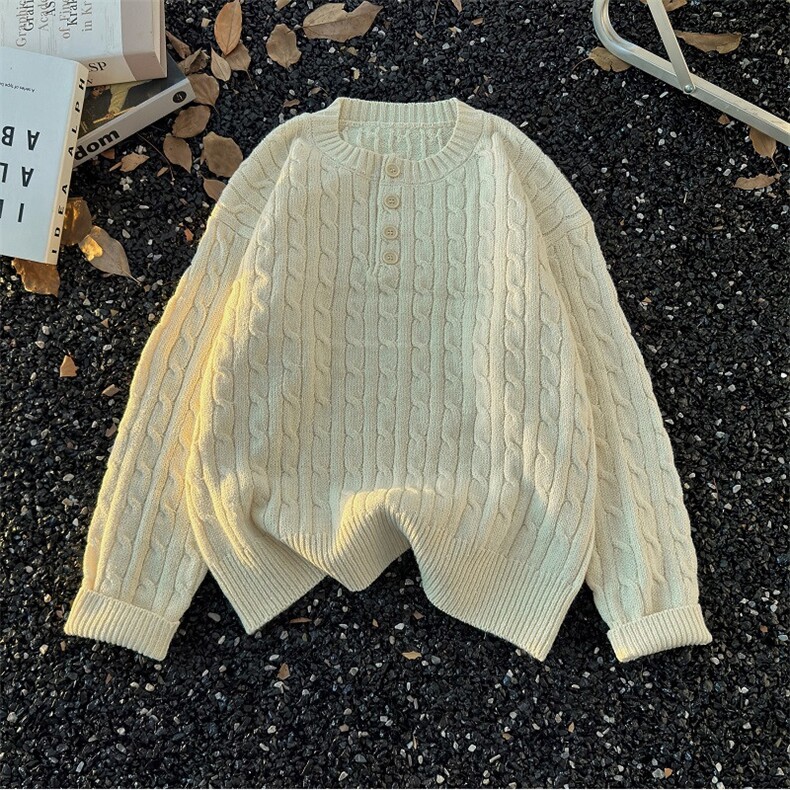 秋款男女圆领单排扣毛衣麻花螺纹针织衫本命年红宽松外套M994P50,男装针织衫/毛衣,星座1013-1