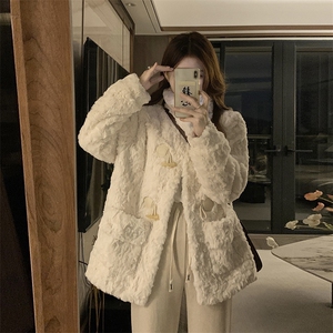 羊羔毛外套女新款情侣宽松百搭加绒加厚开衫棉服C870-P130图片