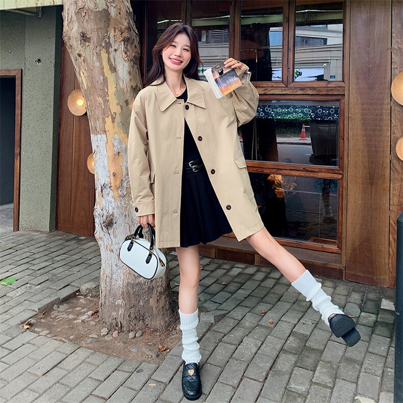 超好看卡其色韩版风衣2024春秋新款女士短款衬衫休闲显瘦百搭外套,女装风衣,浙宝281
