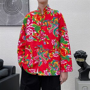 PK01秋新男士唐装东北大花民族风风港风牡丹大花盘扣汉服男装图片