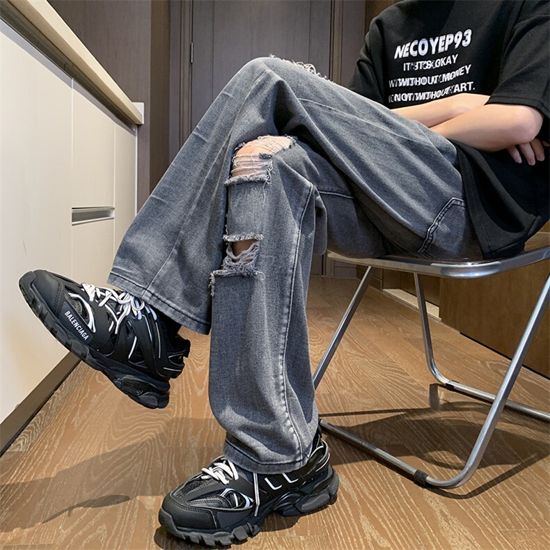 潮牌欧美街头破洞牛仔裤男hiphop裤子直筒阔腿裤乞丐裤N541-p45,男装牛仔裤,星座1001-1