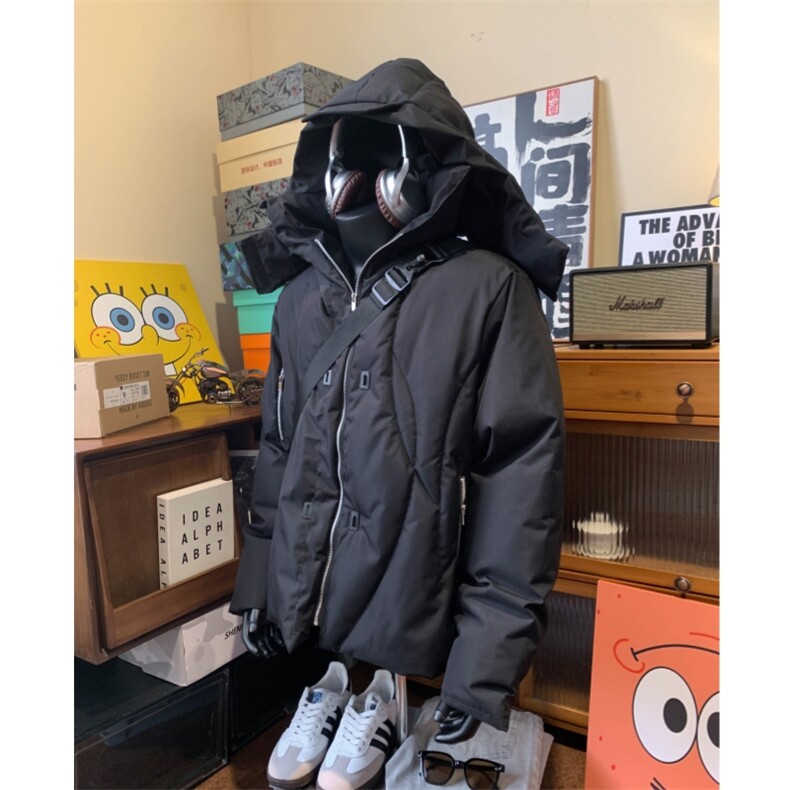 【现货】黑色连帽拉链棉服自制,男装棉衣,星座910A