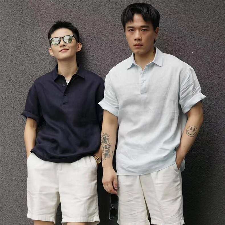 麻棉混纺短袖衬衫宽松休闲衬衣D328-C9945-P40特,男装T恤,电商D328