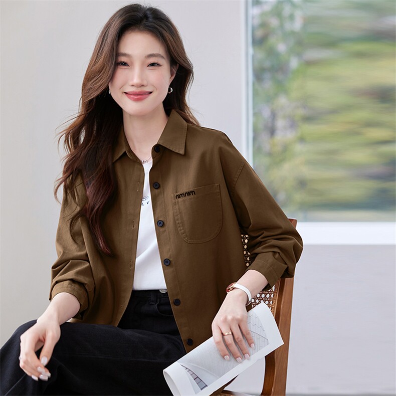 外穿纯棉衬衫女春秋款2025新款长袖百搭简洁素雅休闲高级轻奢衬衣,女装衬衫,涵誉