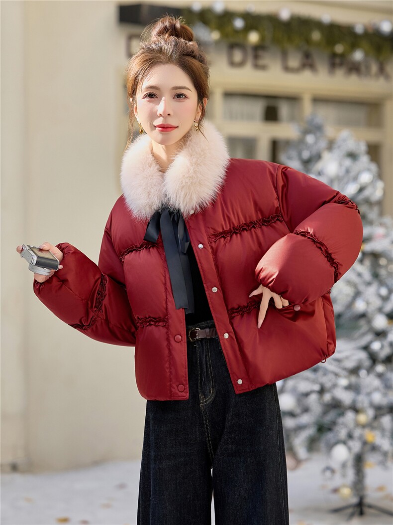 常规新中式G风羽绒服女2025冬新款今年流行独特漂亮短款圣诞红色,女装羽绒服,兰菲阁