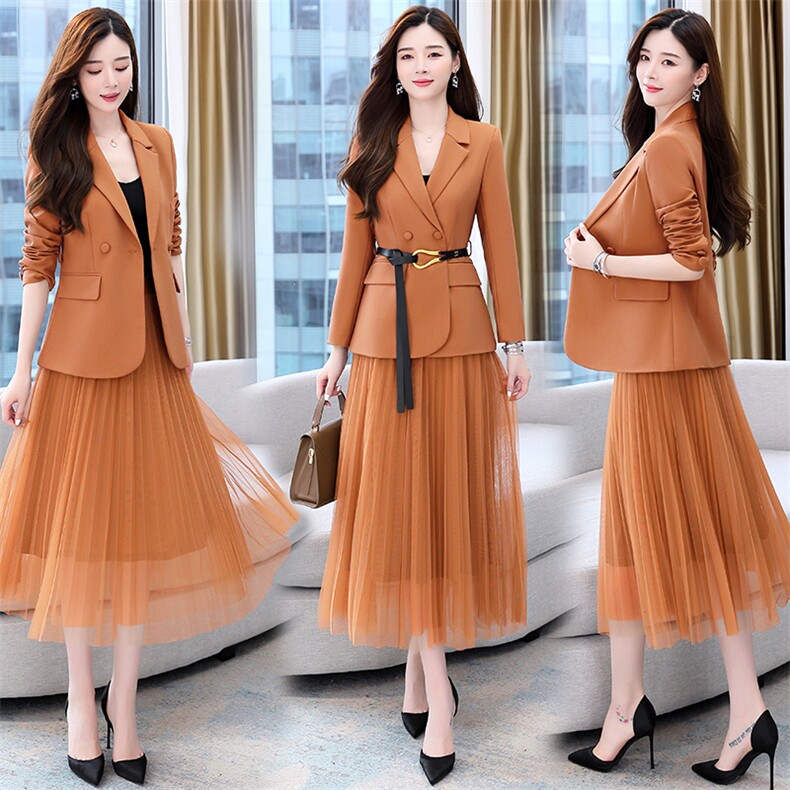 女神范西装网纱半身裙职业套装女2024年新款早春时尚气质两件套潮图片