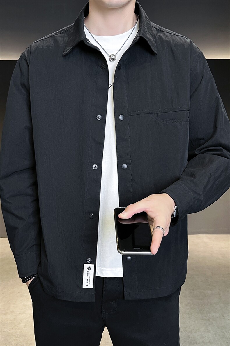 男士长袖衬衫秋季2025新款痞帅潮牌薄款衬衣外套A313-25615-P98,男装衬衫,电商A313