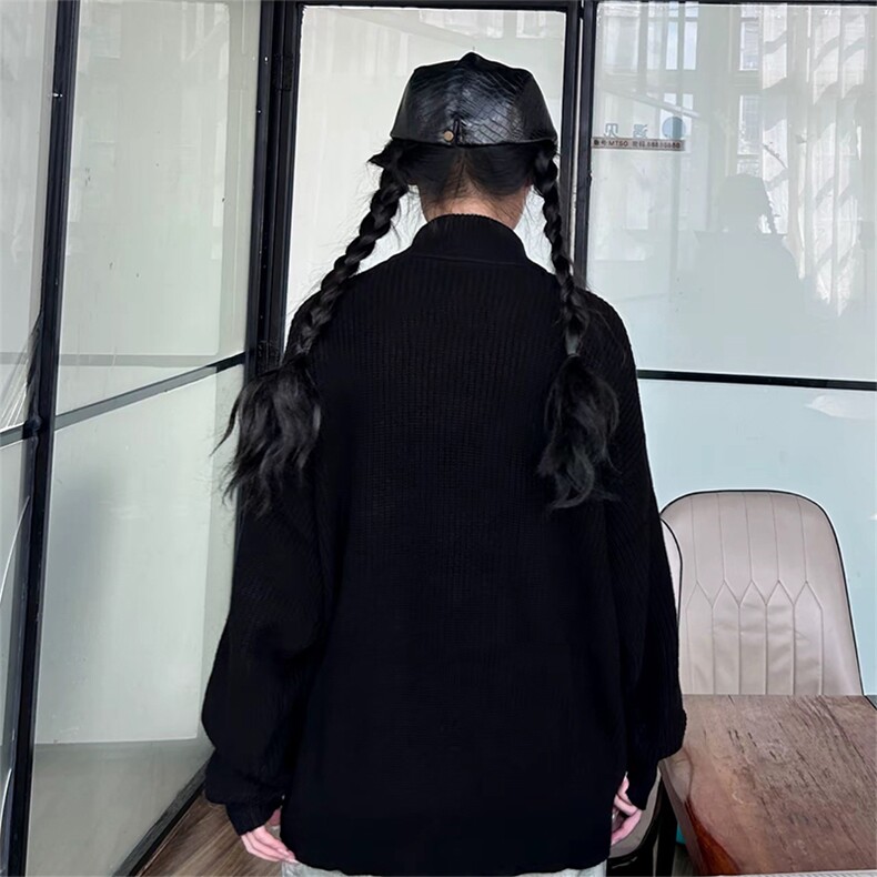 抖音得物保暖立领拉链针织外套秋冬宽松慵懒风纯色毛衣上衣AM01,男装针织衫/毛衣,电商A443