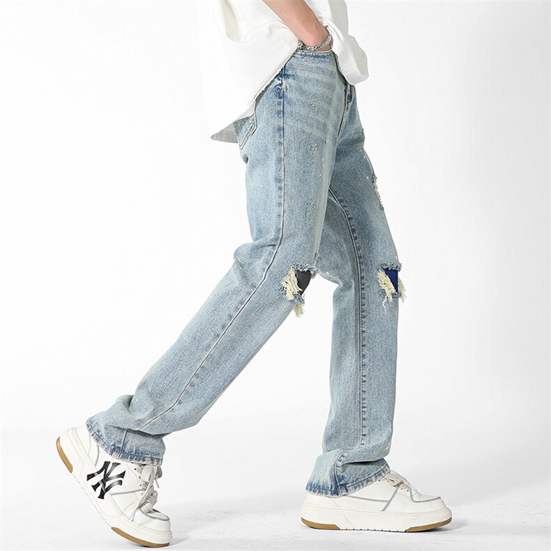 美式高街破洞补丁直筒牛仔裤潮流宽松休闲裤A161-S2336-P58,男装牛仔裤,电商A161