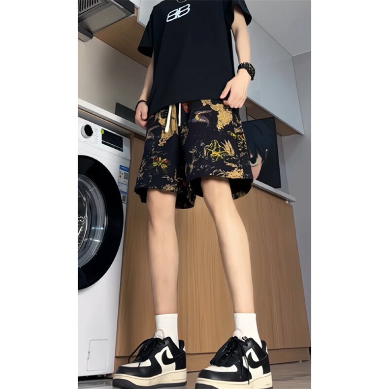 夏季花纹短裤男吸汗透气潮牌宽松休闲运动五分时尚裤子DK0023P25,男装牛仔裤,电商A128