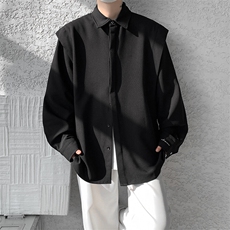 8XL-M春夏假两件衬衫长袖大码痞帅高级感衬衣垂感外套CS9005/P60，男装衬衫，电商B238