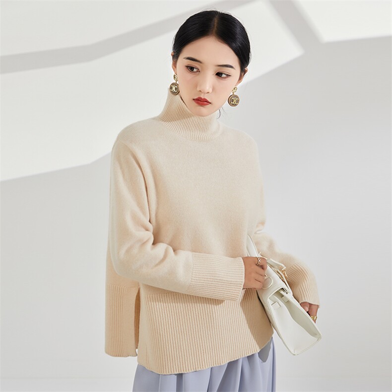 女士秋冬季新款时尚宽松半高领羊毛衫,女装羊毛衫,奢优羊绒