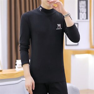 冬季半高领双面绒刺绣M卫衣男加绒加厚保暖打底衫长袖黄337P28图片