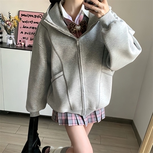 抖音得物高品质秋冬美式高街重磅结构辑明线纹理连帽卫衣外套W111图片