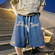 703-DK57-P35夏季字母发泡美式运动短裤宽松抽绳直筒裤休闲，男装牛仔裤，星座703