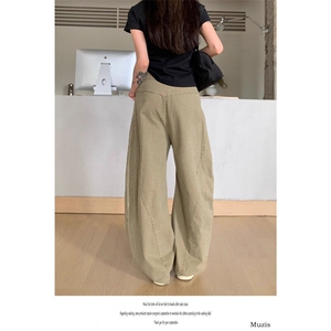美式复古刺绣字母牛仔男女弯刀裤n女2025夏装新款工装阔腿长裤潮图片