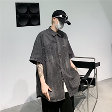 牛仔衬衫男夏季韩版潮流学院风短袖衬衣ins超火百搭宽松外套，男装衬衫，星座410-6（原星座1304-1）