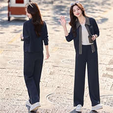 新款撞色翻领拉链开衫两件套（有）203P150，女装套装/套裙，乐衣轩