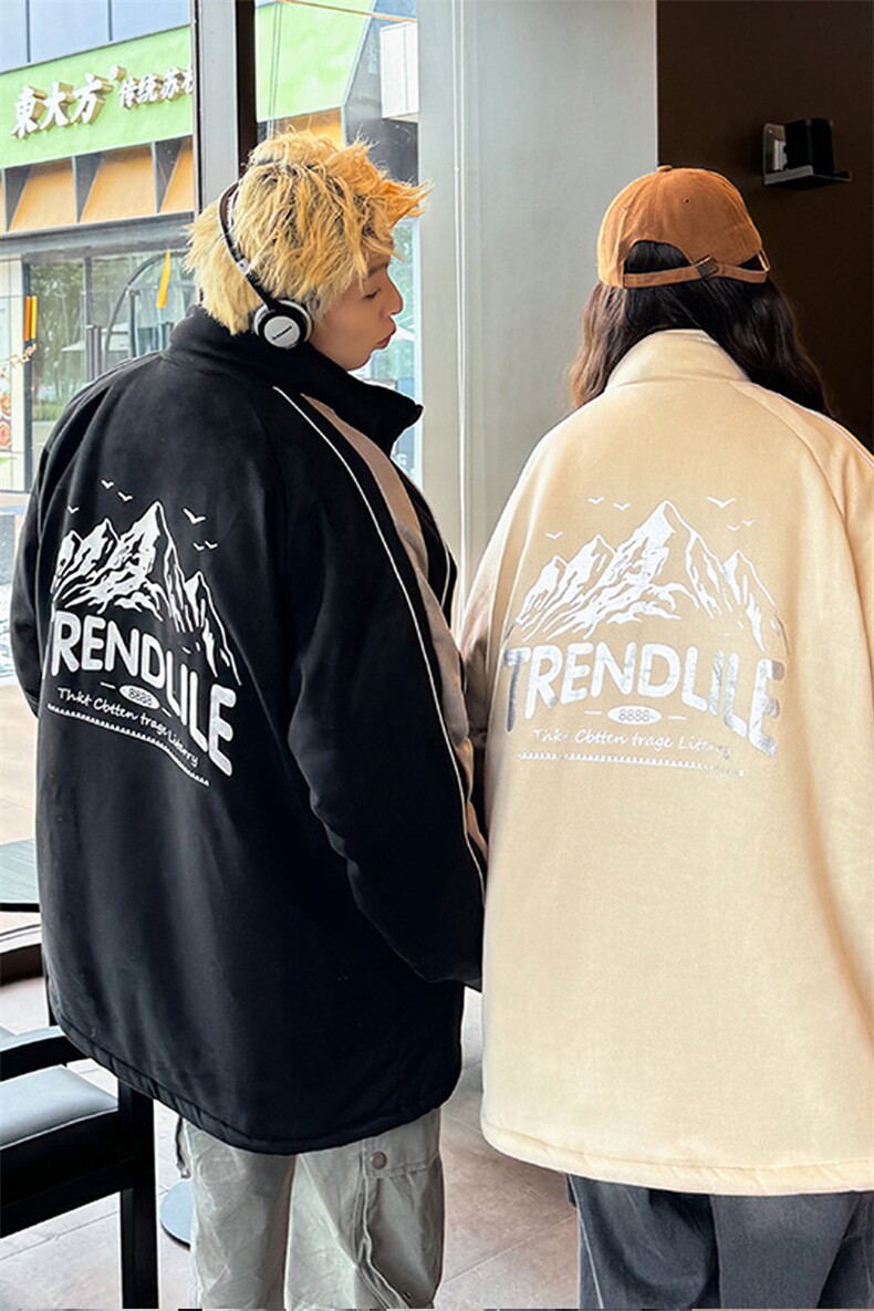 情侣款麂皮加绒棉衣棉服雪山印花面包服立领棉袄外套1619H-P90,男装棉衣,星座207