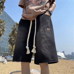 港风复古织带牛仔短裤男夏季休闲潮流百搭五分裤N31 310B-1-P40图片