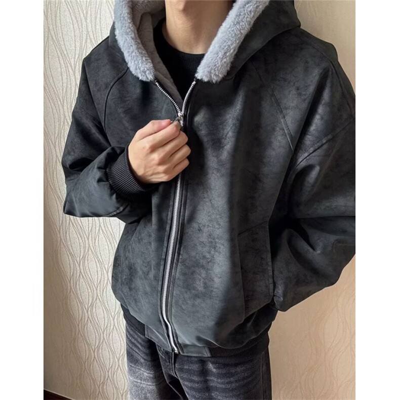PU皮棉衣座山雕加绒夹棉连帽棉服男女冬季加绒外套M9924,男装棉衣,星座1116A（原606A-3）