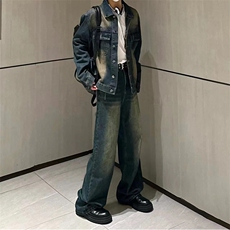 美式ins高街hiphop微喇重工艺水洗复古蓝牛仔裤货号K2322-1P60，男装牛仔裤，电商A063