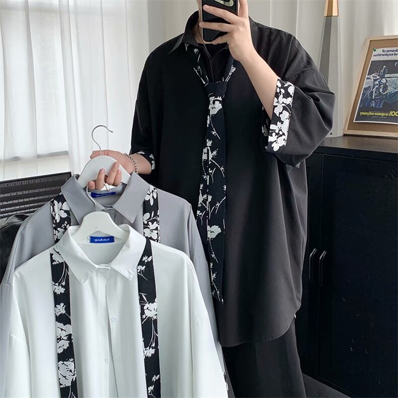 坠感领带衬衫男韩版潮流学院风DK制服七分袖衬衣W1028 310B-1 P31图片