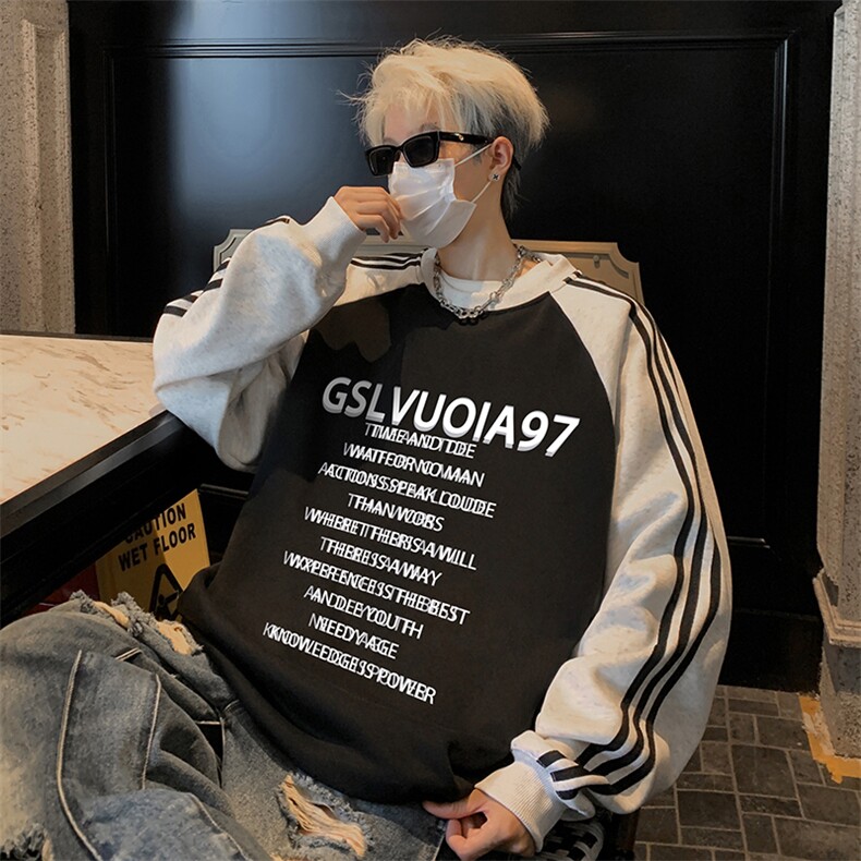 抖音得物供货提供视频秋冬重磅美式宽松织带圆领卫衣0708,男装卫衣,电商A486
