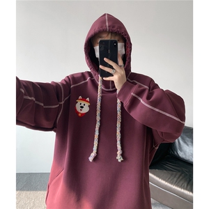 6XL-M 重磅刺绣连帽卫衣男高街套头打底上衣 WY47-P88图片