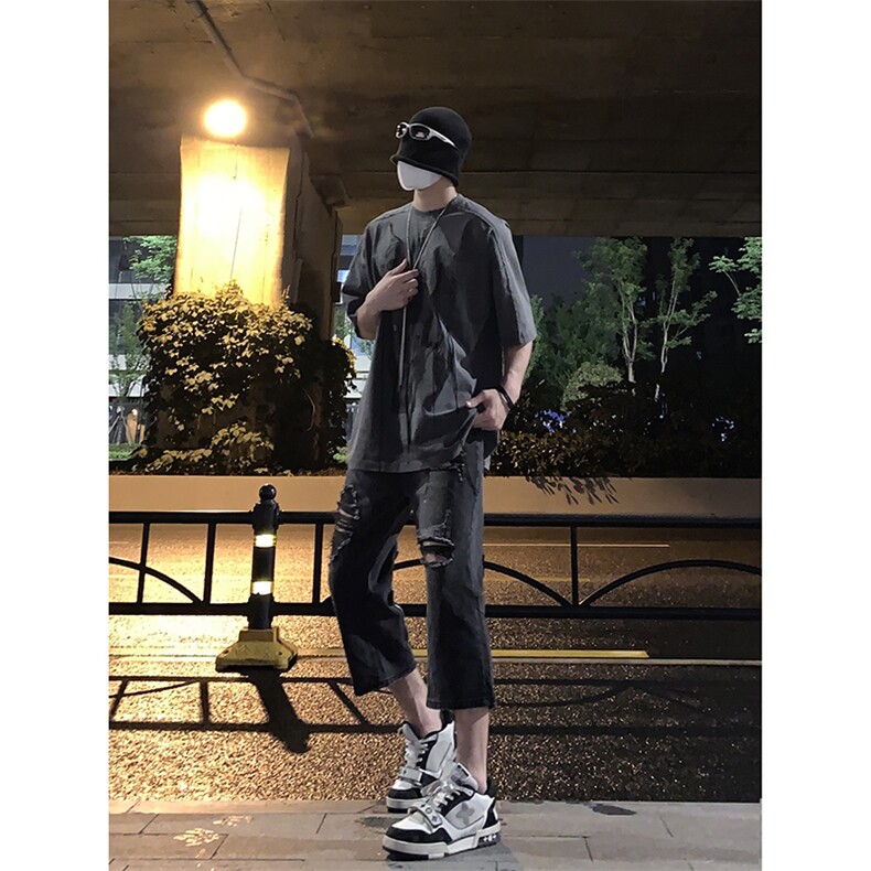 B221 美式ins高街设计感拉链直筒七分牛仔裤 LK23071-P55 控78图片