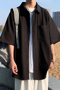 特批32无差价2025夏垂感薄款冰丝oversize衬衣男休闲半袖衬衫C847图片