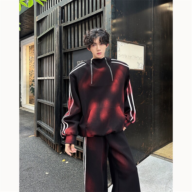 24男手工喷绘条纹运动设计垫肩卫衣休闲套装TZ18-衣服p118裤子p78,男装休闲套装,电商B288