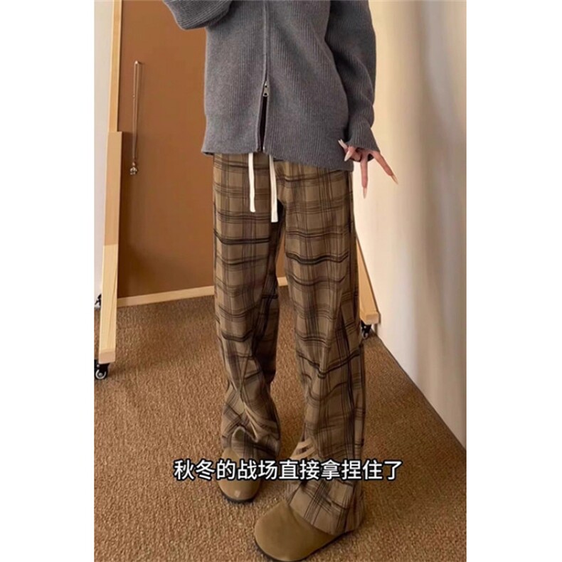 三条杠格子裤子男春秋季慵懒风条纹弯刀卫裤复古直筒裤KF10,男装休闲裤,星座1116A（原606A-3）
