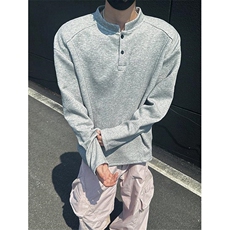 抖音得物品质美式高街重磅曼巴棉拼接cleanfit亨利领卫衣长袖T恤，男装T恤，电商A486