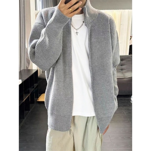重磅秋冬北极绒双拉链毛衣开衫美式复古休闲慵懒风宽松针织衫外套图片