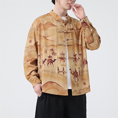 原创新中式春夏新品{敦煌壁画}数码印花风立领长袖衬衫31219，男装衬衫，星座305A（原312A-1）