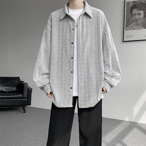 8XL-M人字纹小香风衬衫男生春秋衬衣宽松慵懒垂感外套CS29008P45图片