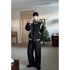 情侣款棒球服春季美式复古黑白拼接夹克外套男宽松潮流百搭飞行服，男装夹克，星座1210-1