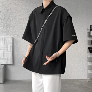 8XL-M假两件垂感冰丝短袖衬衫大码夏季凉感小众设计衬衣DC5003P55,休闲西装穿搭男生图片