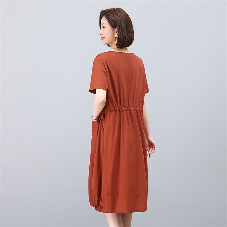 dpqb纯棉休闲连衣裙女2025夏季新款妈妈复古文艺宽松显瘦减龄裙子,女装连衣裙,叶笙衣