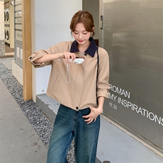秋装新款现货现货撞色翻领短款风衣外套-2d075-p155-k210，女装短外套，2D075