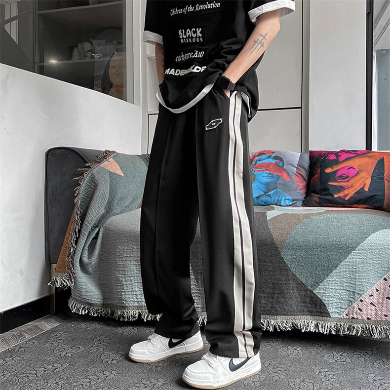 休闲裤男夏季新款ins潮直筒裤宽松运动阔腿裤黑色中性裤子K02-P32,男装休闲裤,星座1008