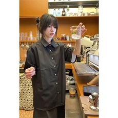 永生花领刺绣短袖衬衫男高级感痞帅cleanfi黑色衬衣夏季薄款外套，男装衬衫，星座601-1