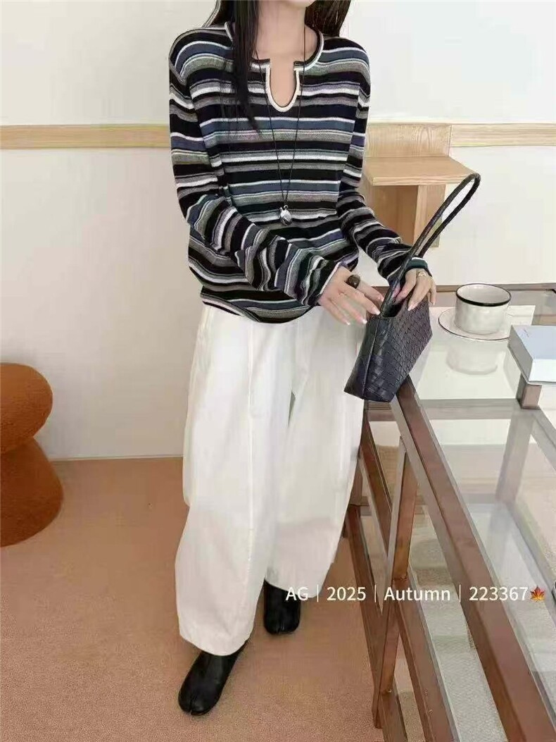 2025年秋季套头拼色圆领通勤套衫，女装羊毛衫，万禾羊绒