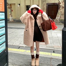 韩版连帽显瘦羊羔毛棉服外套女2025冬季新款宽松加厚皮毛一体上衣，女装皮草，2B113