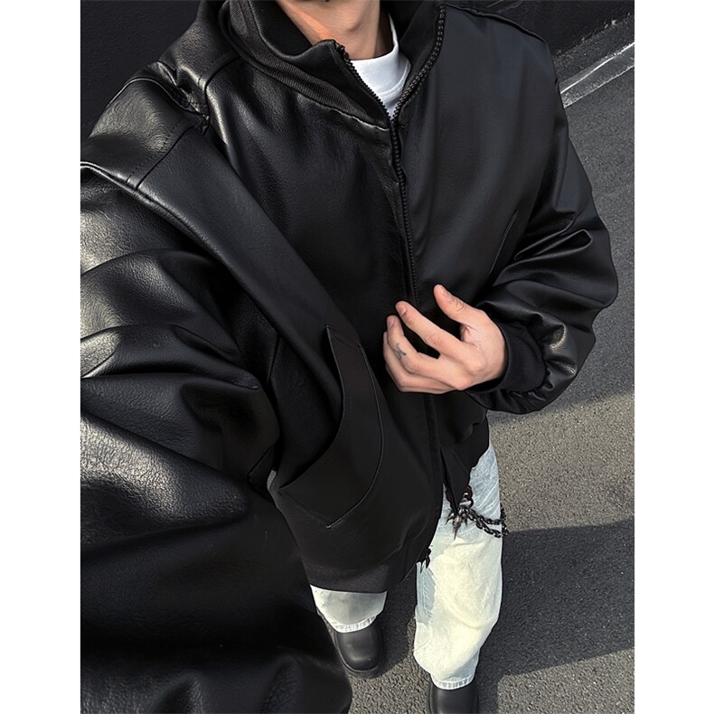 档口图春季PU皮外套cleanfit廓形飞行员夹克短款皮衣J2534-P80,男装皮衣,星座1213