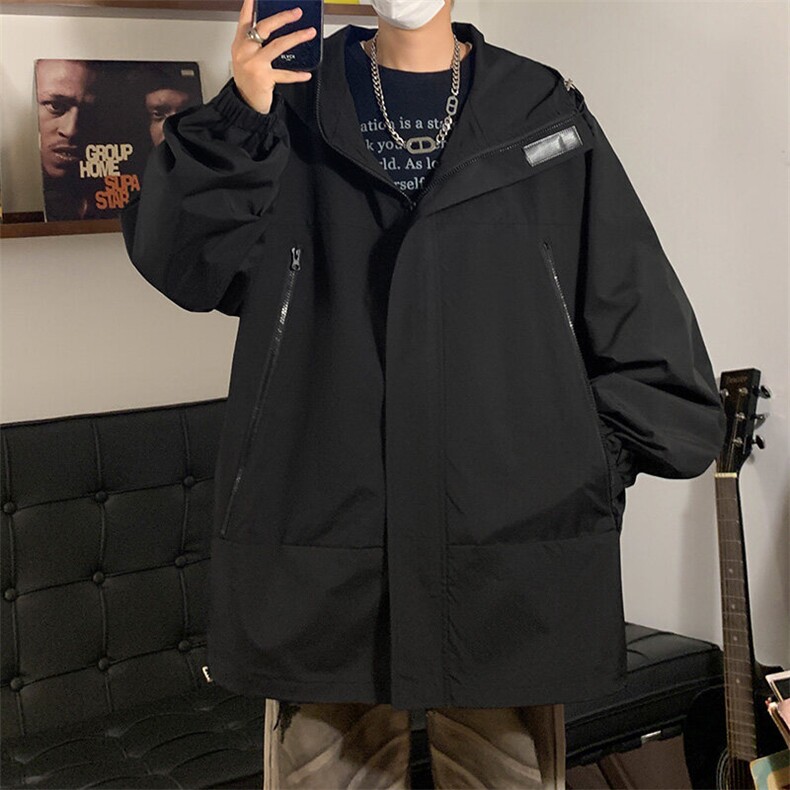 集团红色连帽冲锋衣外套男生春季新款户外宽松大码夹克，男装夹克，电商A141